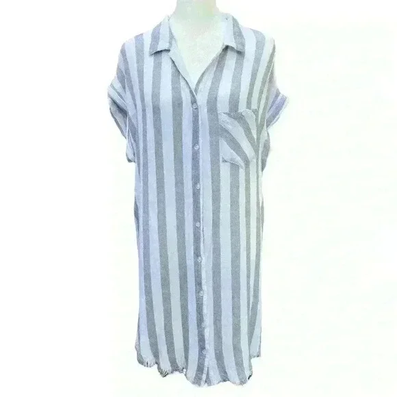 UMGEE Gray Striped Tunic Dress with Raw Hem Size S - Picture 1 of 7